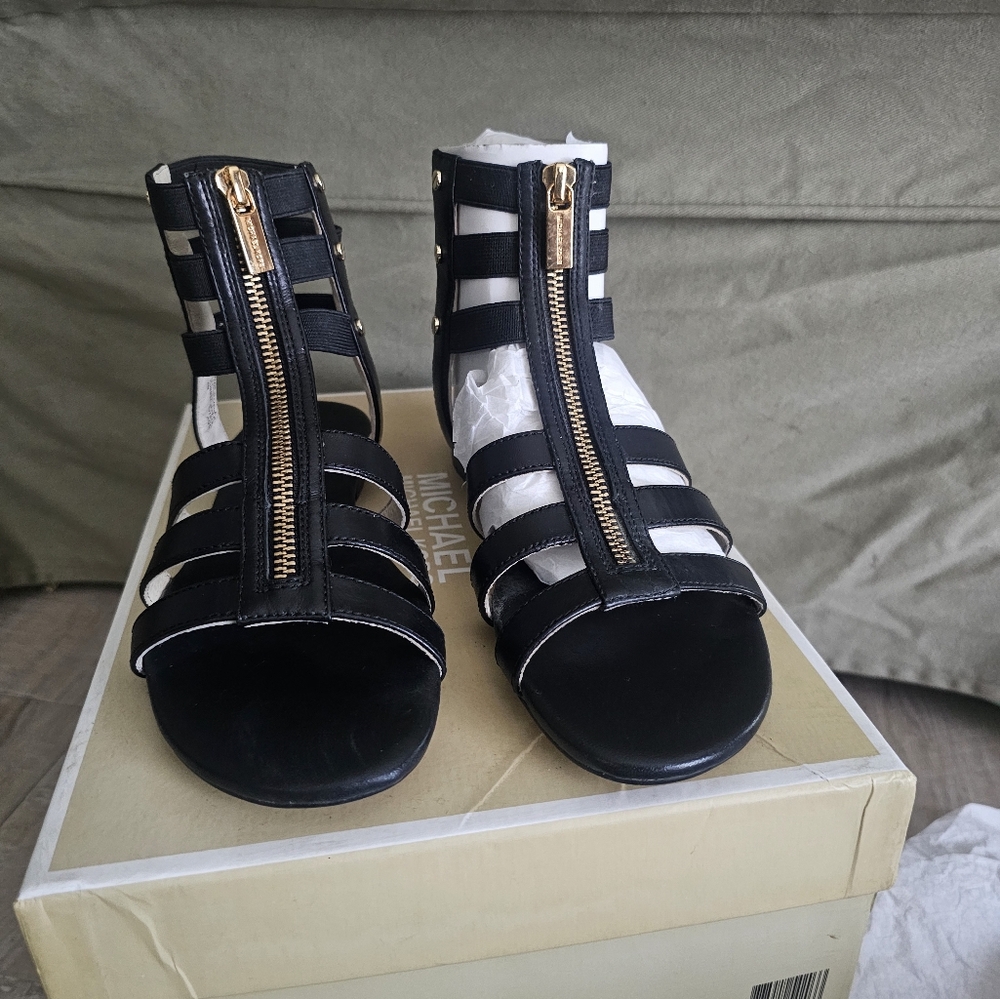 Michael Kors Black and Gold Zipper Sandals